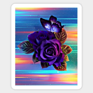 Colorful strikes and purple rose Sticker